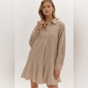 Entro Beige Striped Long Sleeve Dress